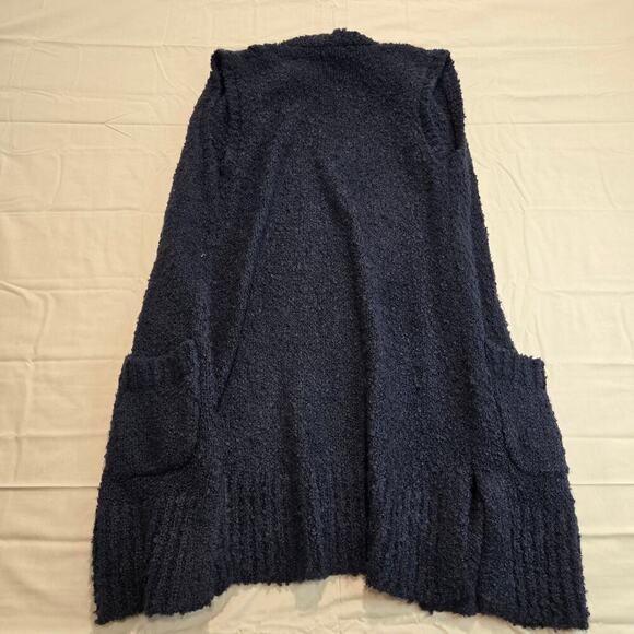LOFT Open Front Sleeveless Cardigan Sweater Dark Blue Sz L Minimalist Comfy - Picture 8 of 10